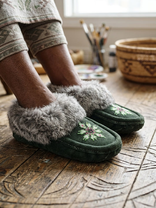 Moccasins with Beadwork (Size 6)