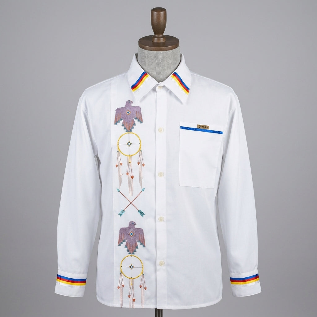 Embroidered white Ribbon Shirt (Eagle)