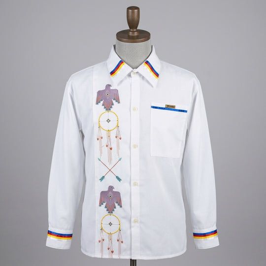 Embroidered white Ribbon Shirt (Eagle)
