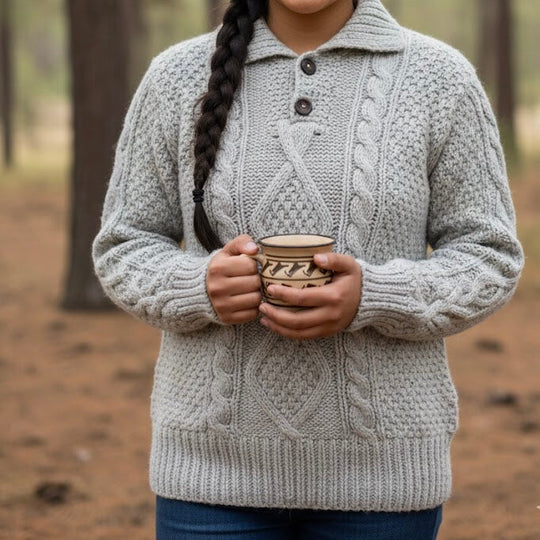 Veste grise en laine de lama tricotée à la main