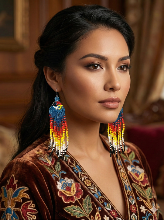 Water blue Firebird Spirit Beaded Earrings