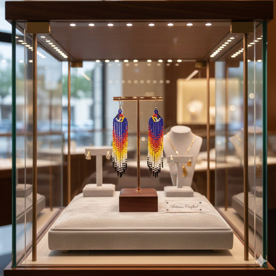 Blue Firebird Spirit Beaded Earrings