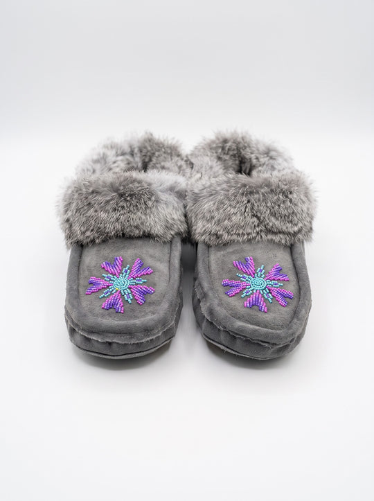 Grey Moccasins with Beadwork (Size 10)