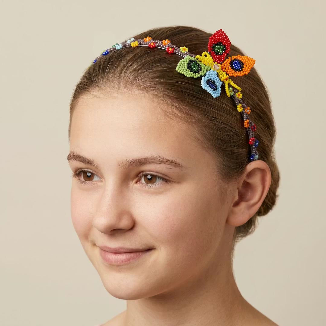 Beaded Headband with Butterfly Purple
