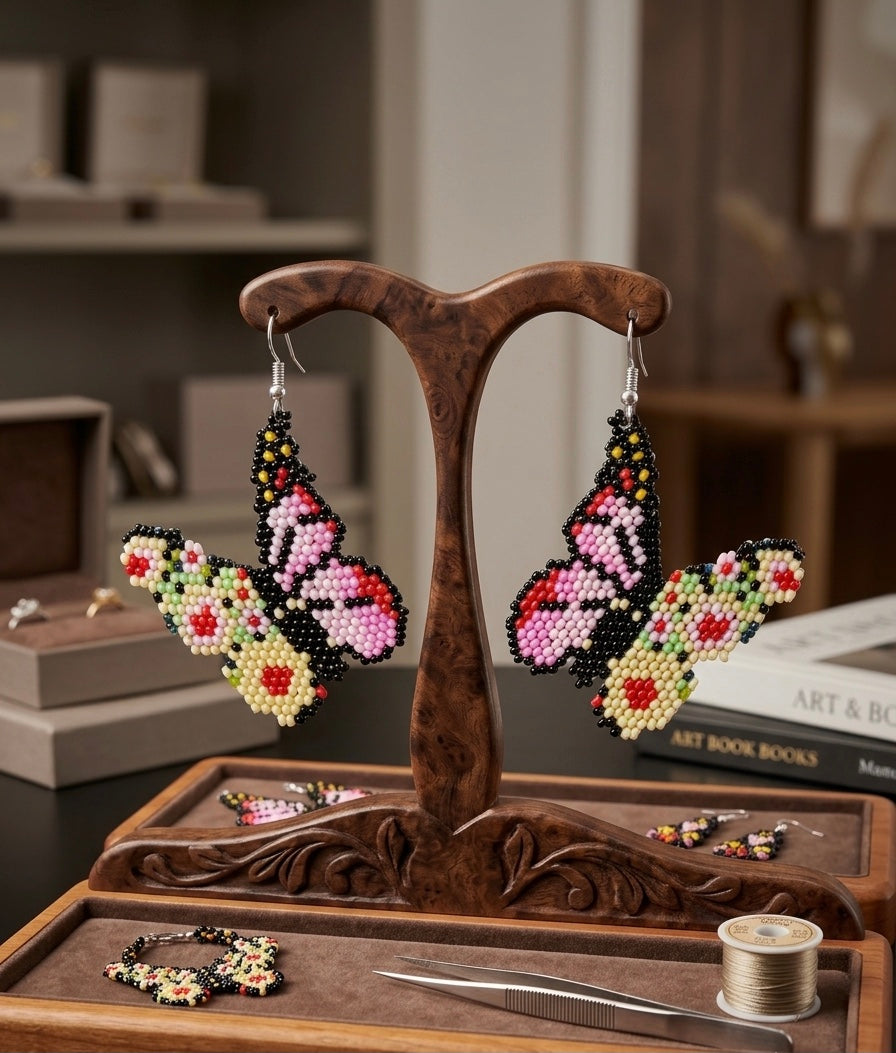 Purple Dancing Butterfly Beaded Earrings