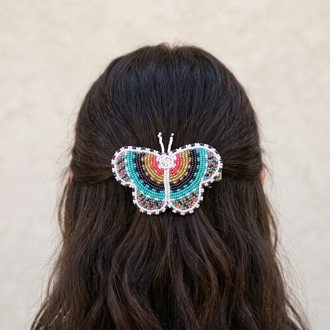 Turquoise Butterfly Beaded Barrette