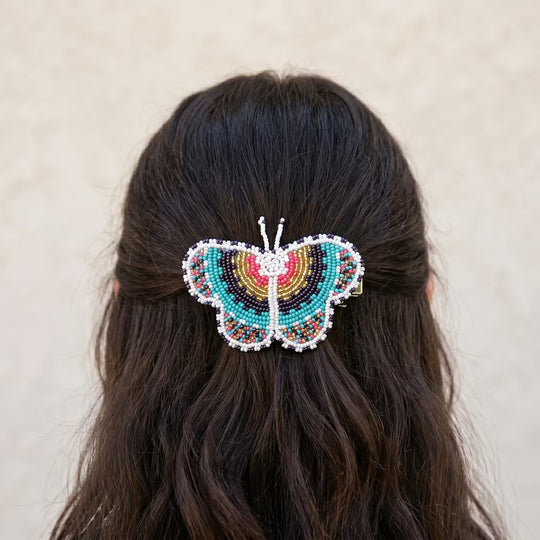 Turquoise Butterfly Beaded Barrette