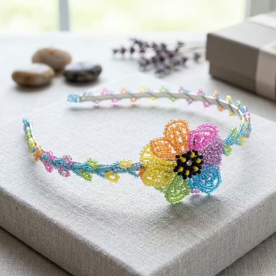 Beaded Headband with Flower Multicolour