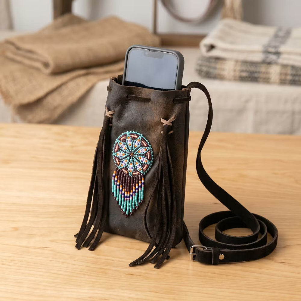 Beaded Suede Phone Pouch ~B