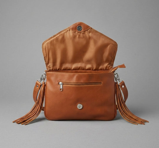 Leather beaded Crossbody bag(Brown)