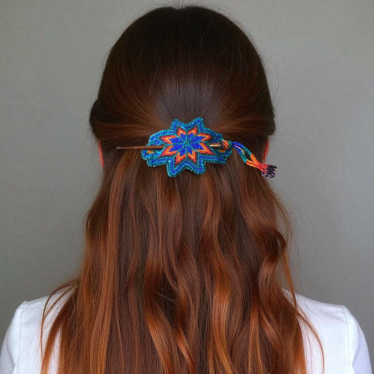 Blue-Green Handmade Beaded Star Barrette
