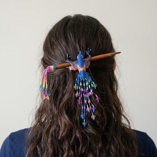 Blue Hummingbird Beaded Hair Stick