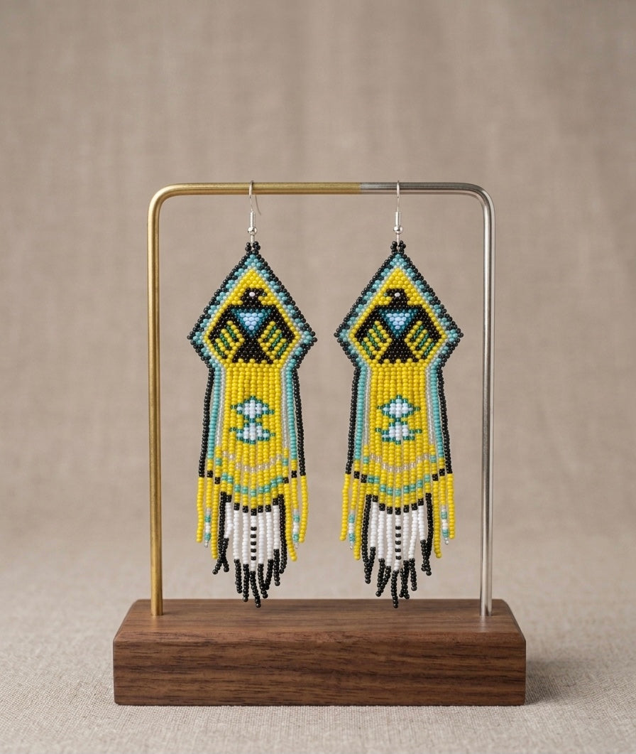 Beaded thunderbird earrings ( Green )