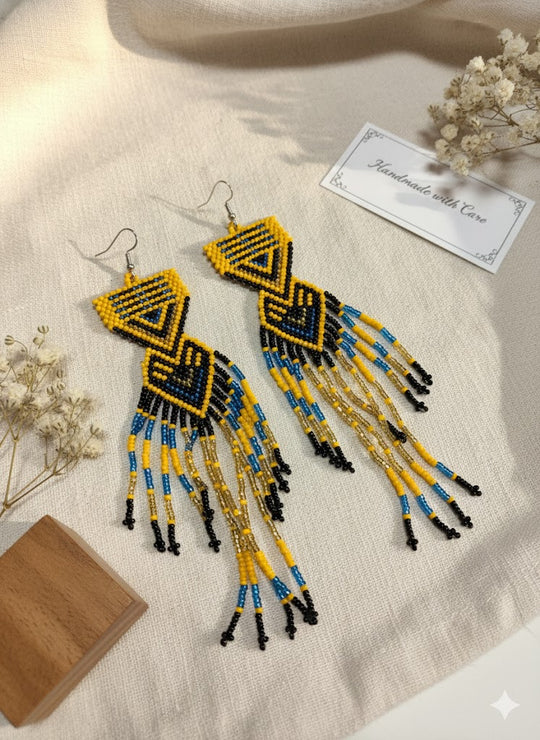 Yellow and Black Sunset Path Beaded Earrings