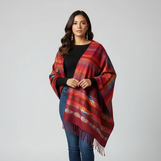 Hand woven Red Reversible shawl