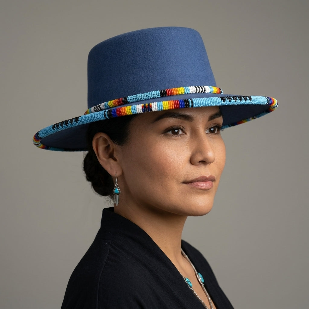 Size-58 Handmade Brim flat Beaded Hat