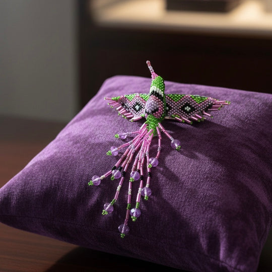 Purple and lime green Hummingbird Barrette with Fringes