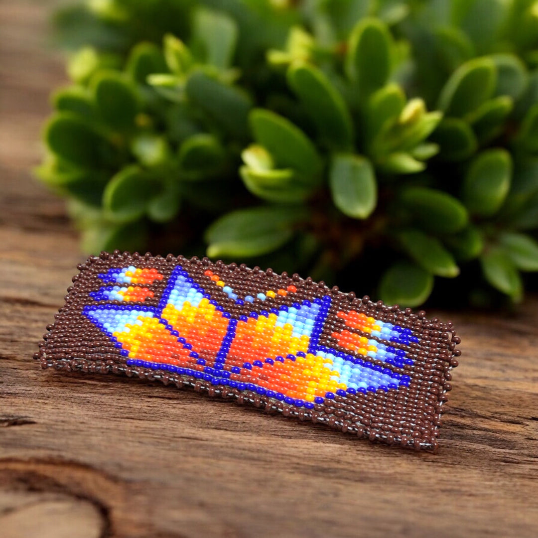 Rectangular Beaded Barrette - Maroon