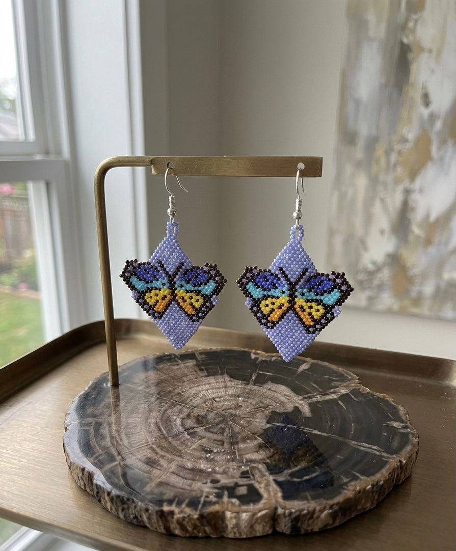 Butterfly Beaded Earrings (Blue)