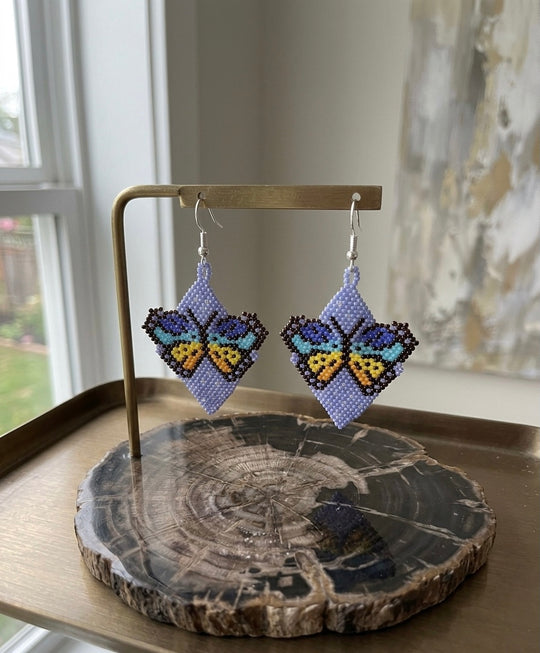 Butterfly Beaded Earrings (Blue)
