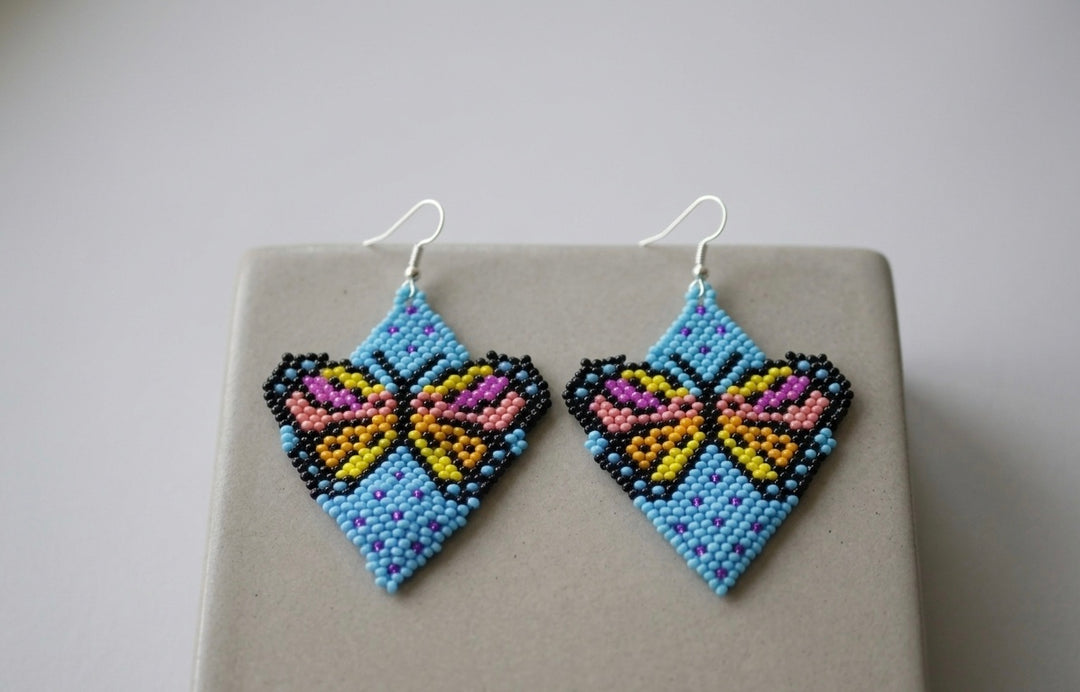 Butterfly Beaded Earrings (Blue)