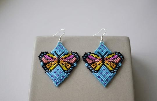 Butterfly Beaded Earrings (Blue)