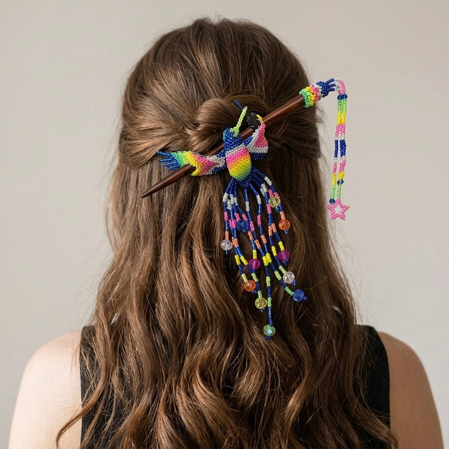 Royal Blue Hummingbird Beaded Hair Stick