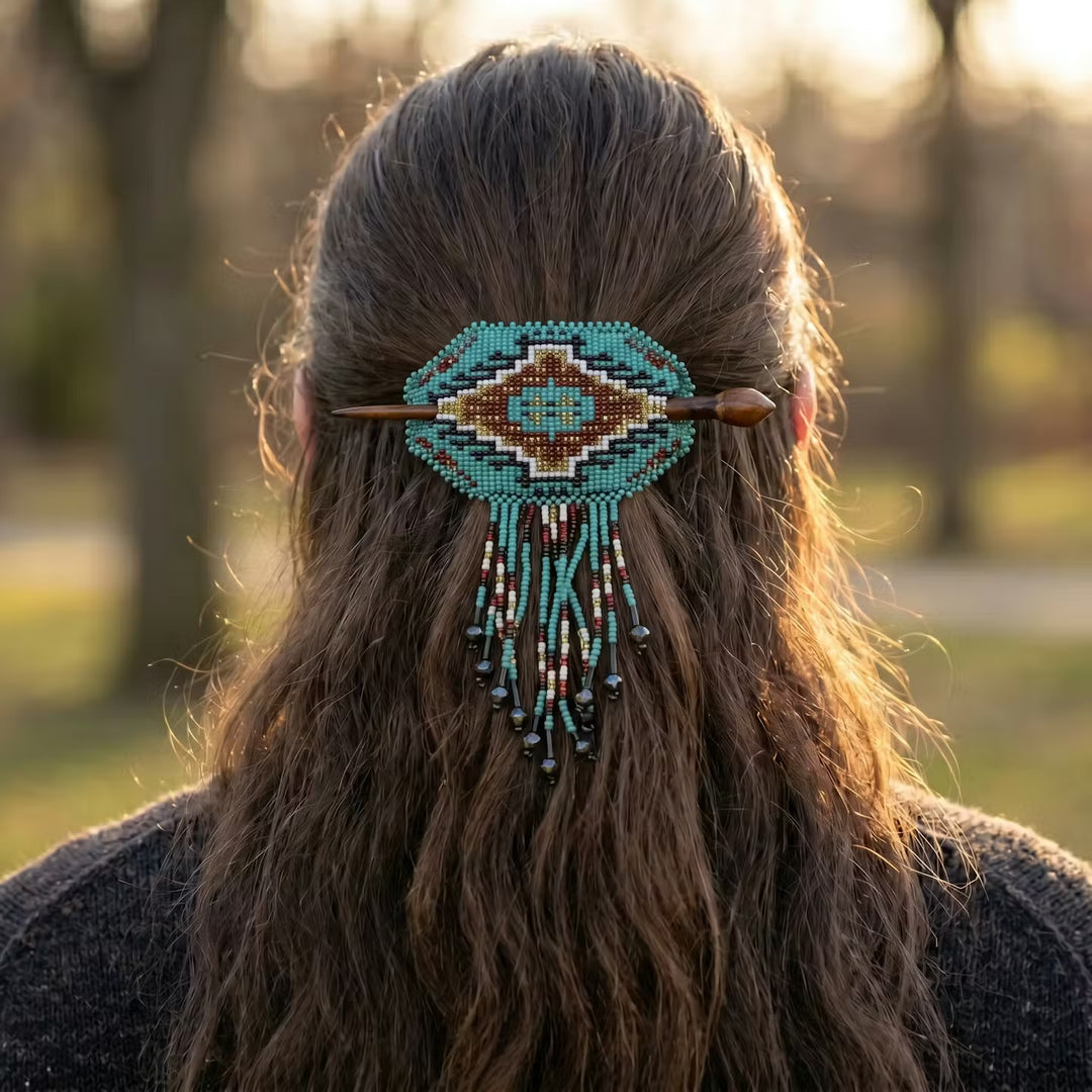 Wisdom Star Fringed Beaded Barrette & Wooden Stick