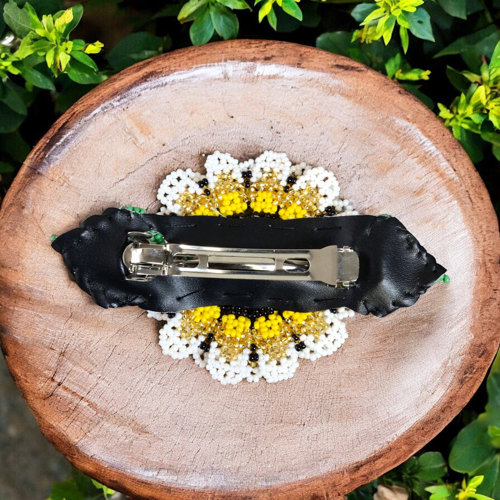 Handmade Beaded Sunflower Hair Clip-Beige