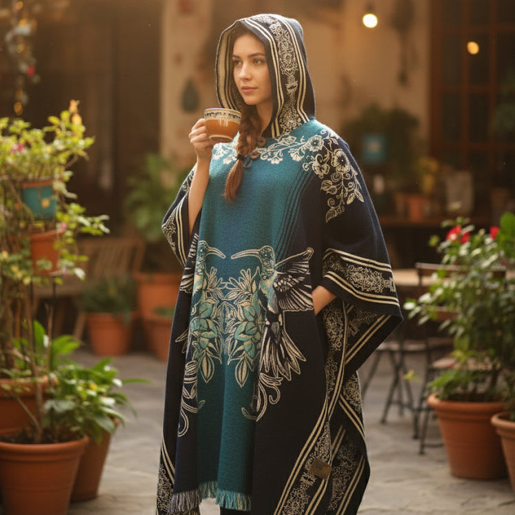 Hummingbirds HandMade Wool Poncho