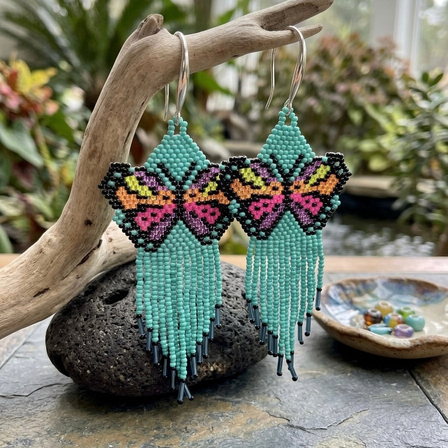 Turquoise Beaded Dancing Wing Earrings