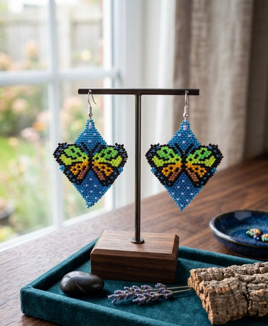 Butterfly Beaded Earrings (Blue)