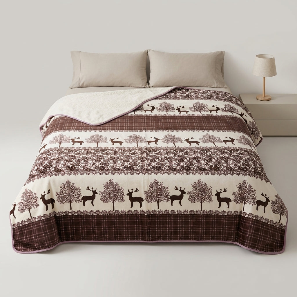 Southwestern Style Sherpa-Lined Queen Blanket(Mauve Pink)