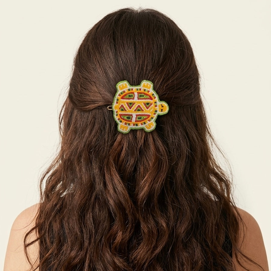 Beaded turtle Barrette Yellow accent
