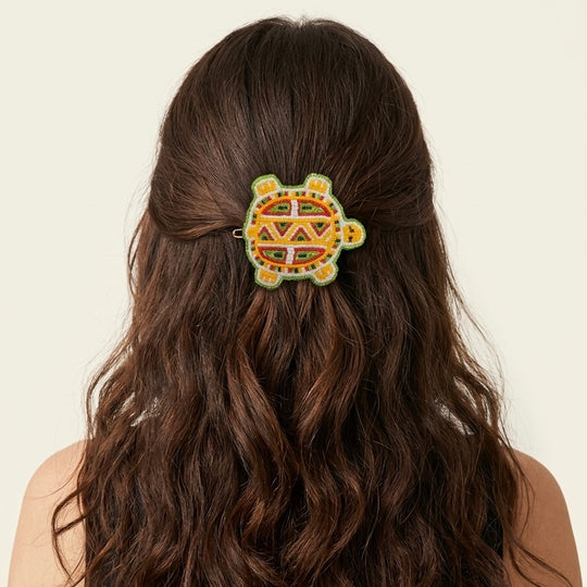 Beaded turtle Barrette Yellow accent