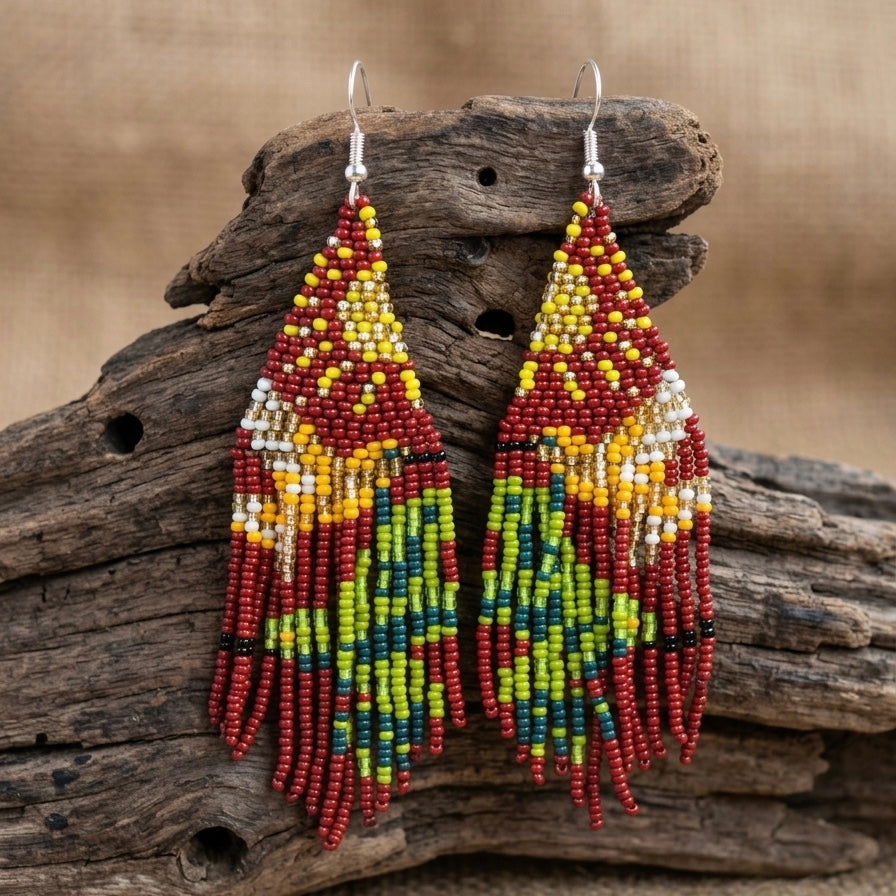 OLDTRIBES Maroon Sky Dancer Beaded Earrings
