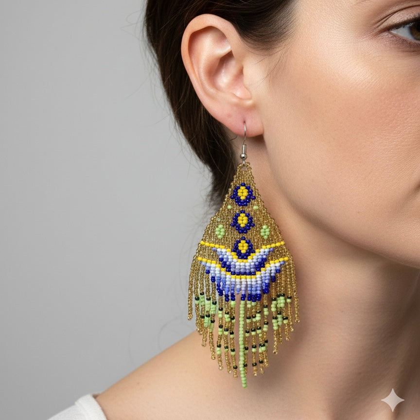 Gold/blueFlame Blossom Drop Earrings