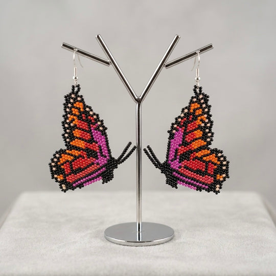 Pink Beaded Butterfly Wing Earrings