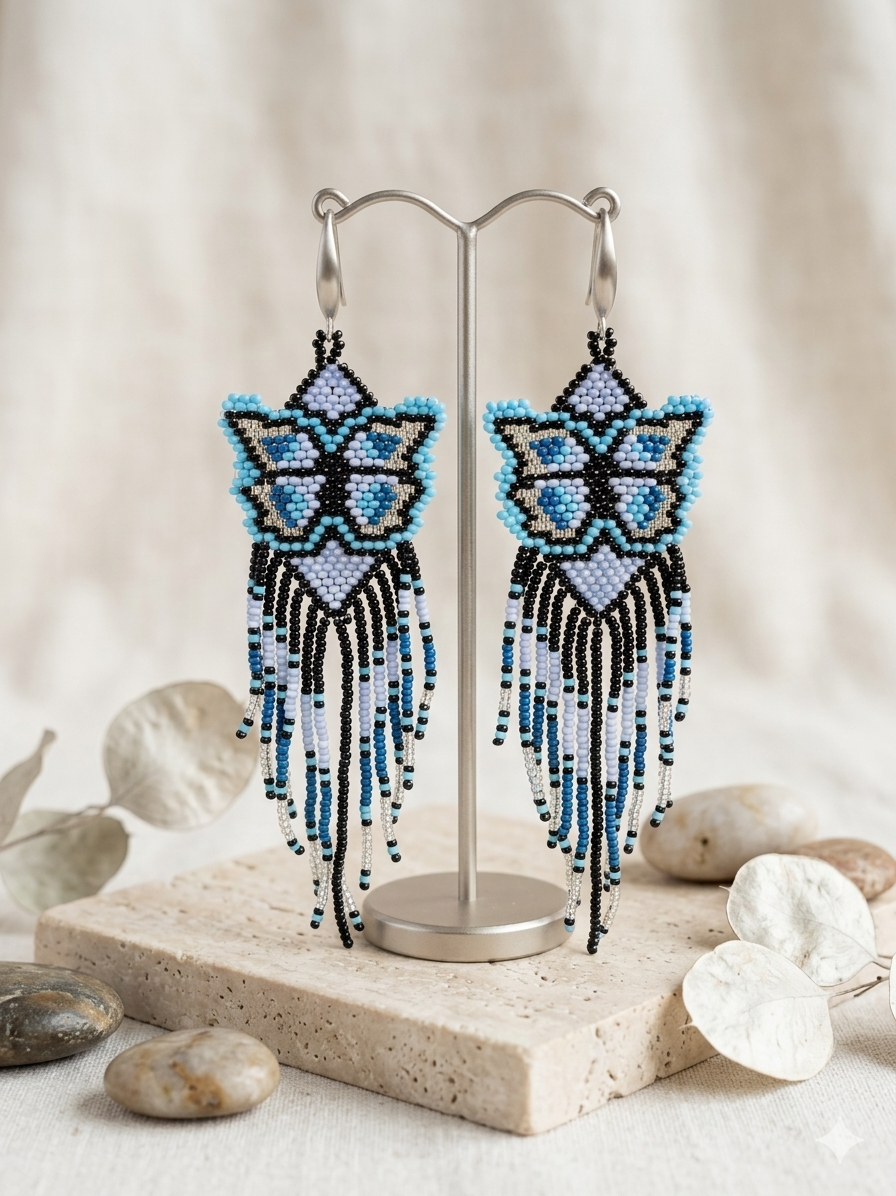 Blue Beaded Dancing Wing Earrings