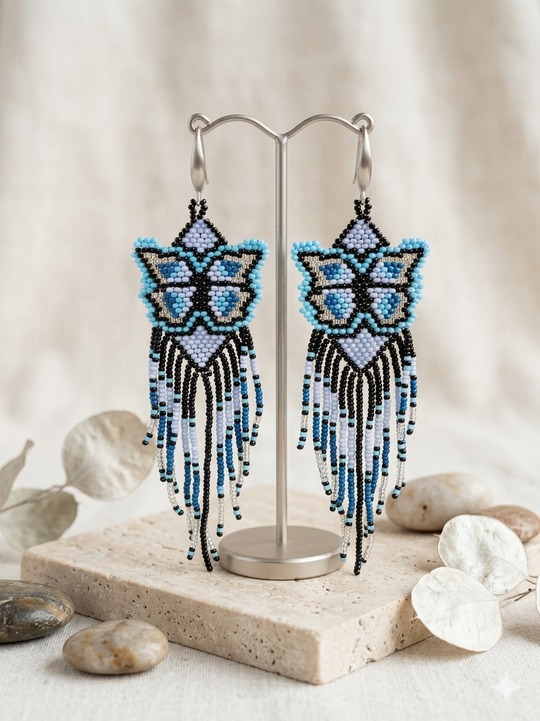 Blue Beaded Dancing Wing Earrings