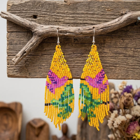 Mustard Sky Dancer Beaded Earrings