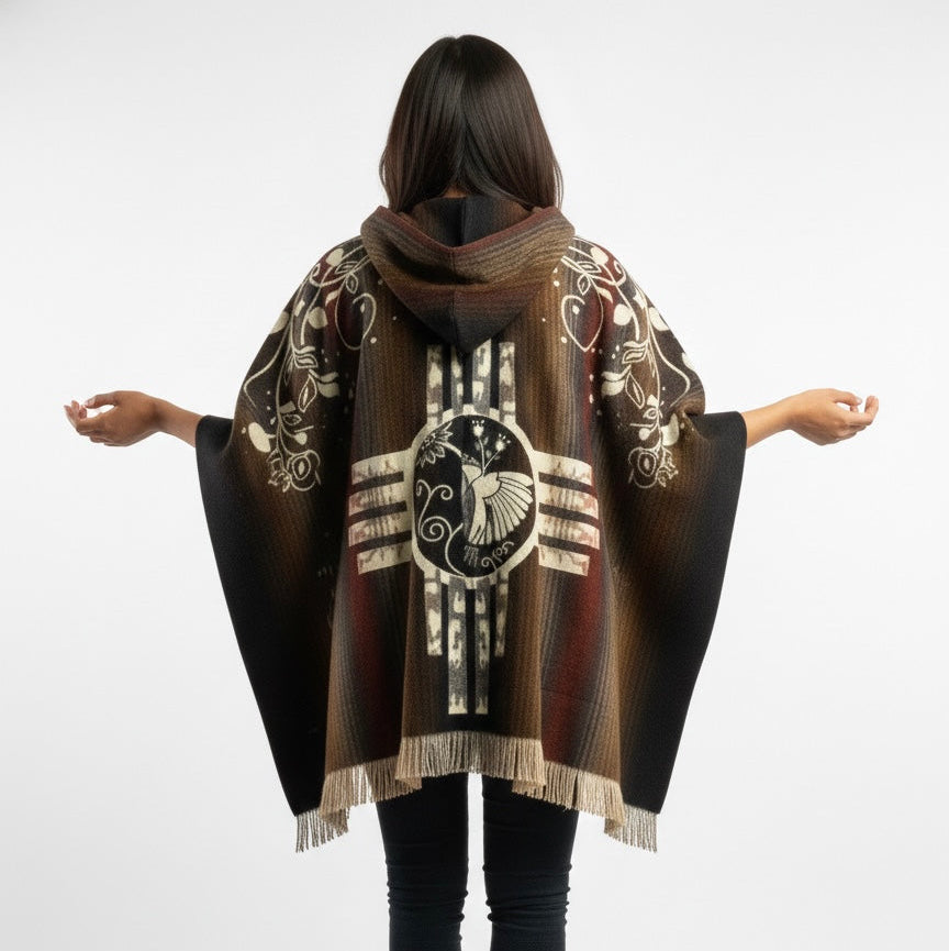 Four Winds hummingbirds Hand Made Wool Poncho