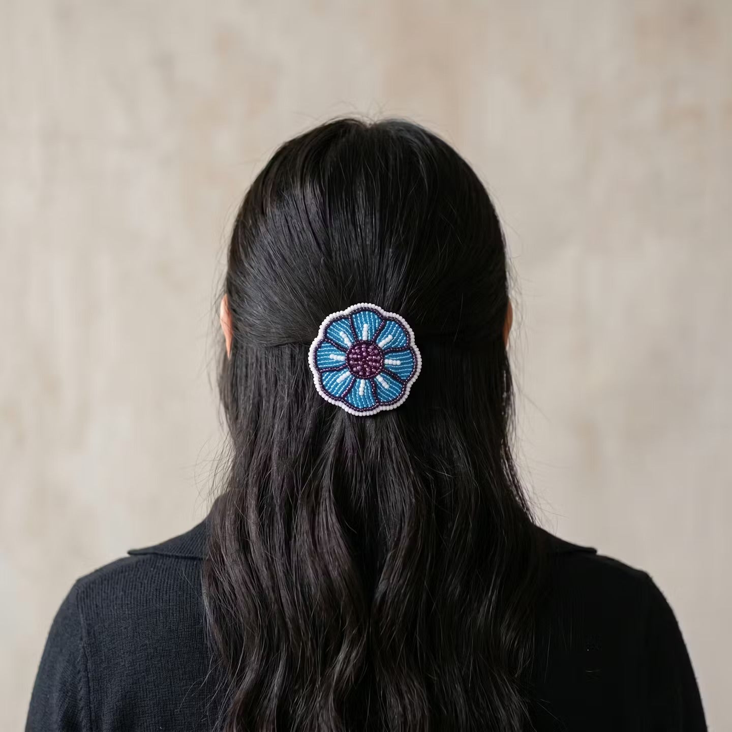 OLDTRIBES Blue Beaded Flower Barrette