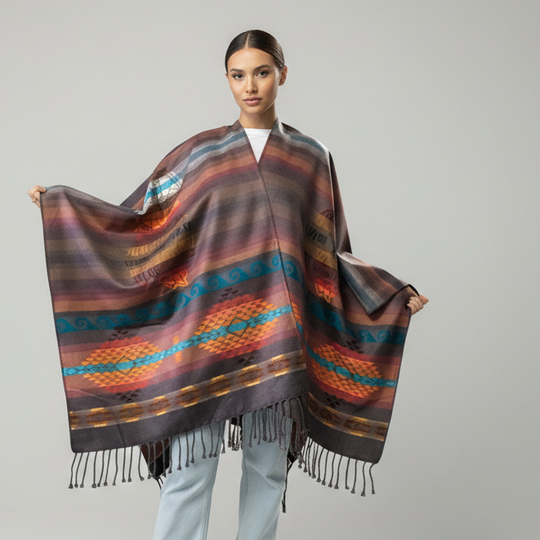 Hand woven Red and Brown Reversible shawl