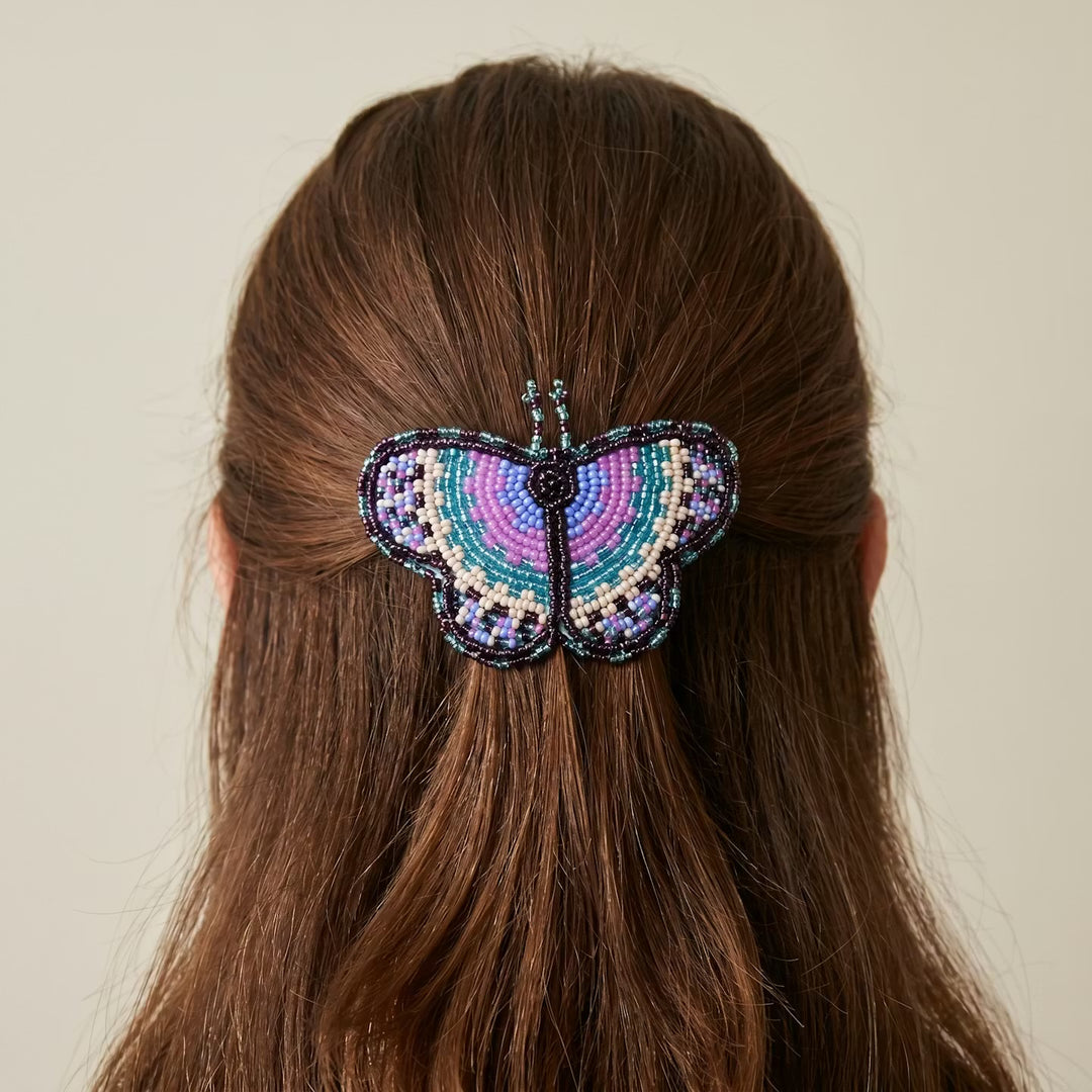 Turquoise Butterfly Beaded Barrette