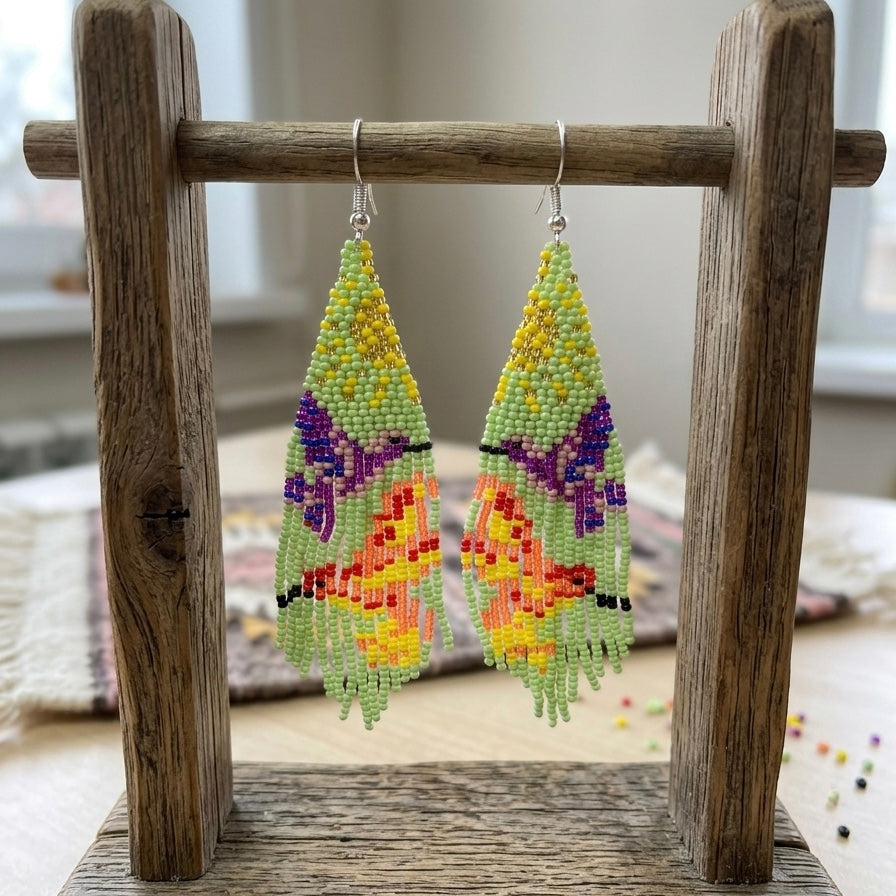Green Sky Dancer Beaded Earrings