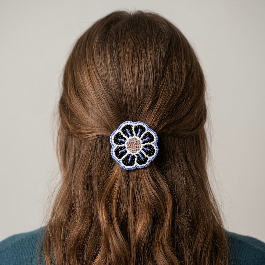 White Beaded Flower Barrette