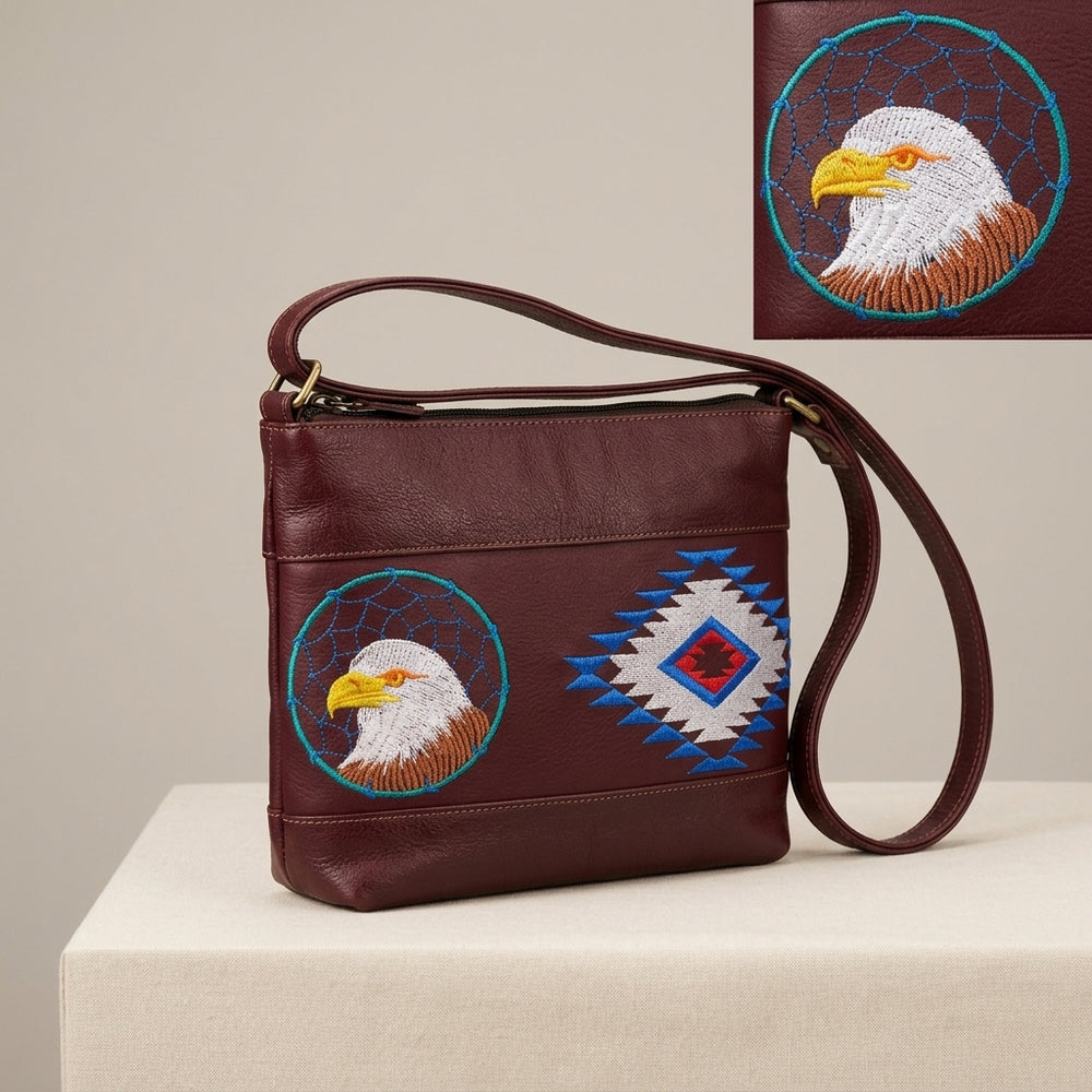 Eagle Embroidered Leather Crossbody Bag