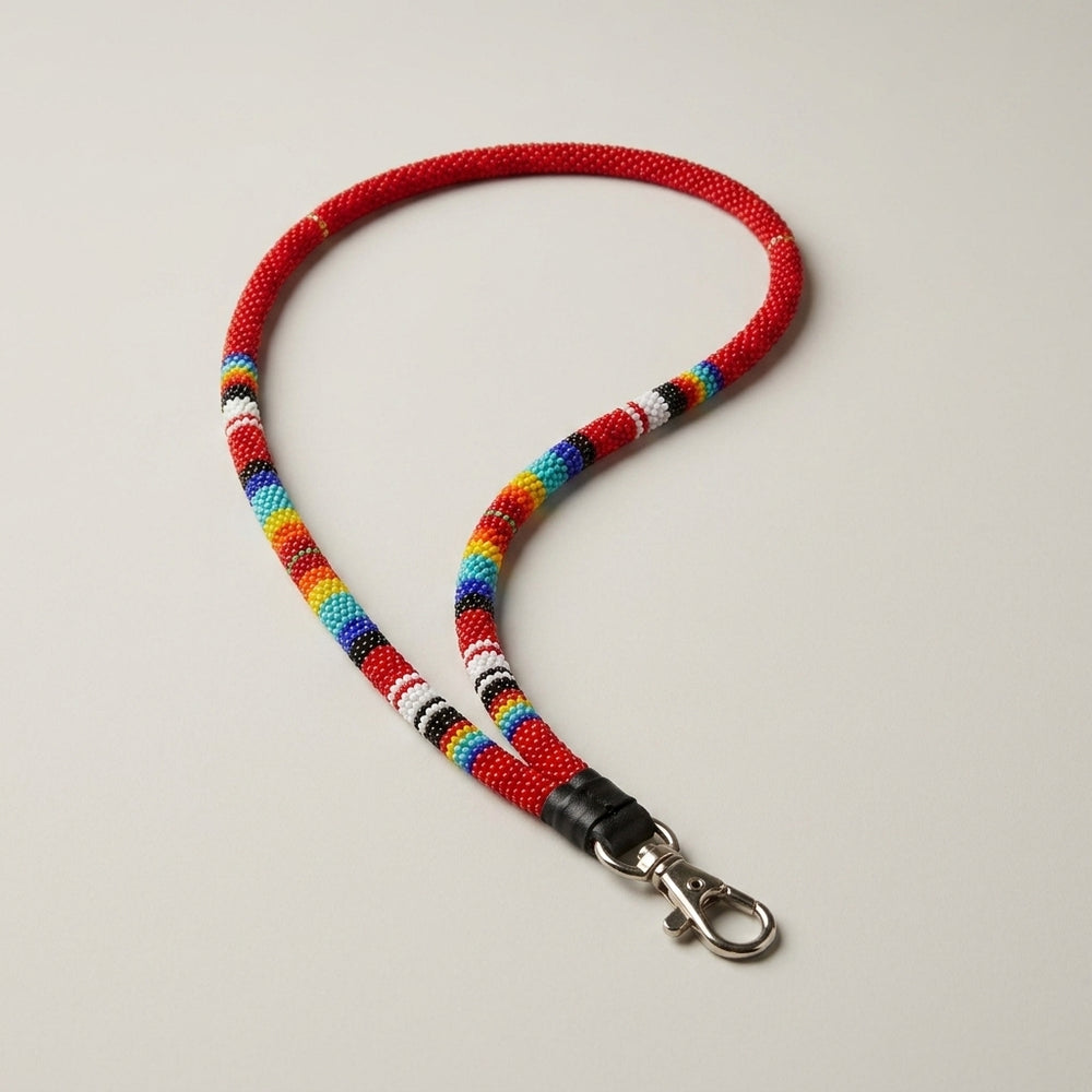 Round Beaded Lanyard(Red)