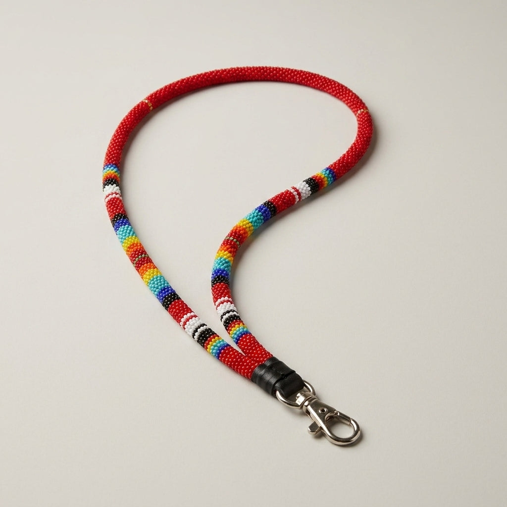 Round Beaded Lanyard(Red)